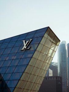 Luis Vuitton LV logo showing on building